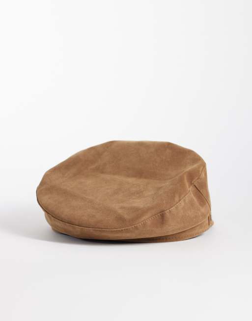 Kaiia exclusive faux suede baker boy cap in light brown, 3 of 3