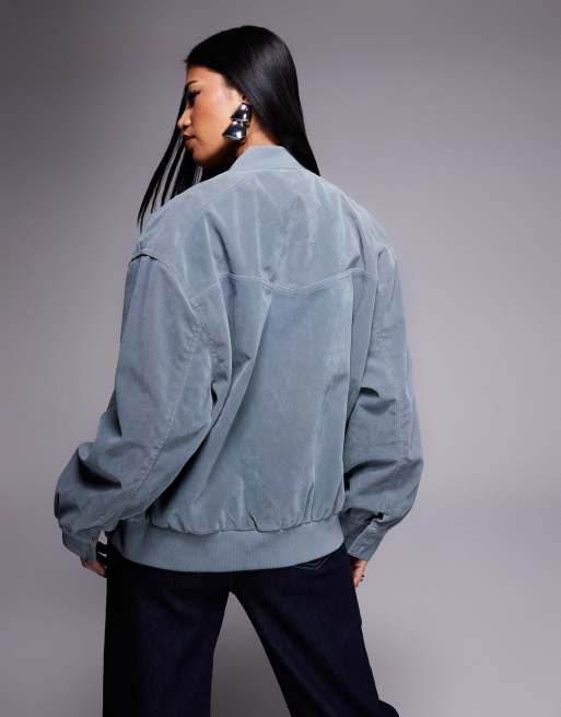 Kaiia exclusive faux suede bomber jacket in baby blue, 4 of 4
