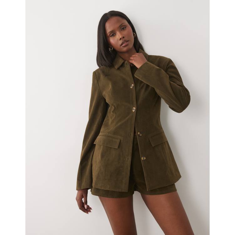 Kaiia exclusive faux suede cinched waist longline blazer in dark