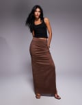 [Kaiia] Kaiia exclusive faux suede side split maxi skirt in tan-Brown 6 TAN