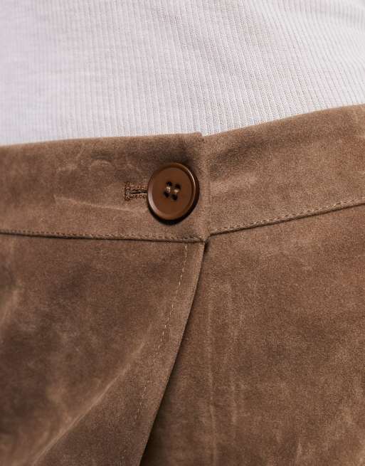 Kaiia exclusive faux suede wrap detail mini skirt co-ord in tan, 5 of 5