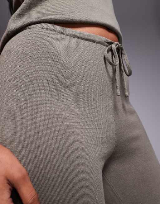 Kaiia exclusive fine knit drawstring pants in olive (part of a set), 5 of 5