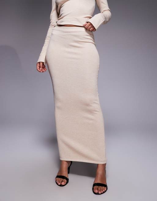 Kaiia exclusive fine knit maxi skirt in oatmeal (part of a set), 4 of 5