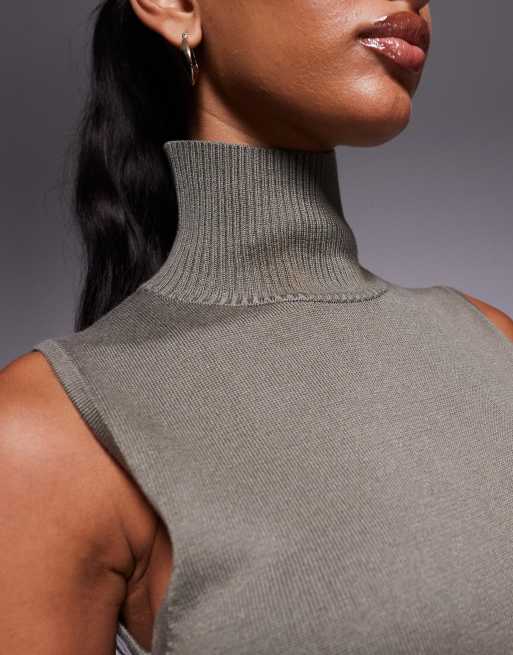 Kaiia exclusive fine knit turtle neck sleeveless top in olive - part of a set, 2 of 4