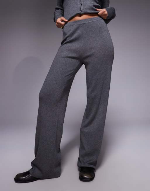 Kaiia exclusive fine knit wide leg pants in charcoal - part of a set, 3 of 5