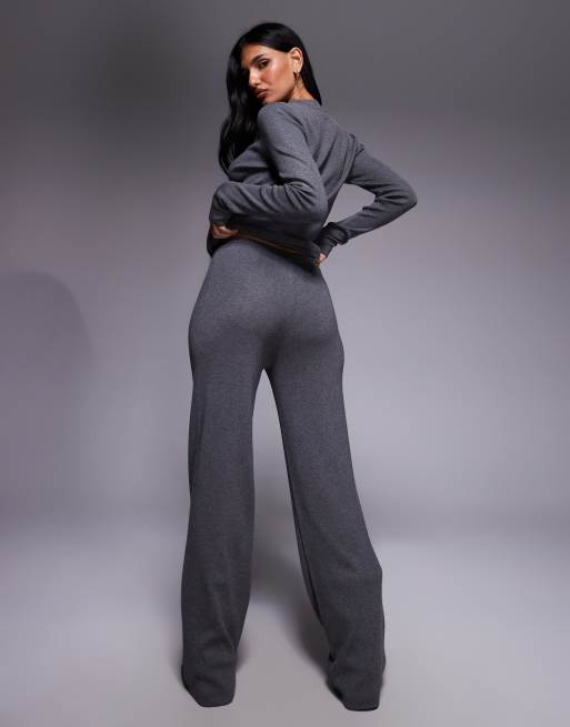 Kaiia exclusive fine knit wide leg pants in charcoal - part of a set, 5 of 5