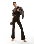 [Kaiia] Kaiia exclusive flared pants in chocolate (part of a set)-Brown 4 BROWN