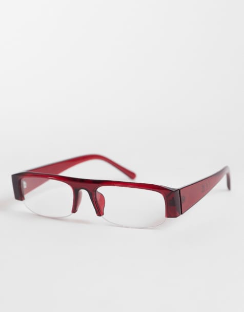 Kaiia exclusive flat top rimless clear lens glasses in burgundy - view 1