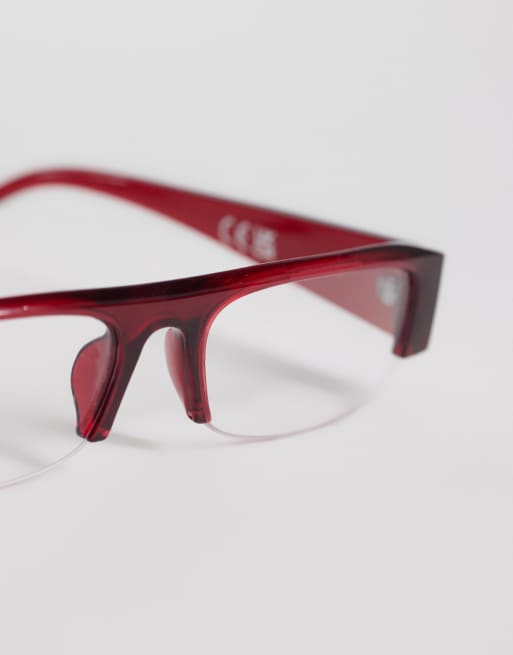 Kaiia exclusive flat top rimless clear lens glasses in burgundy, 2 of 3