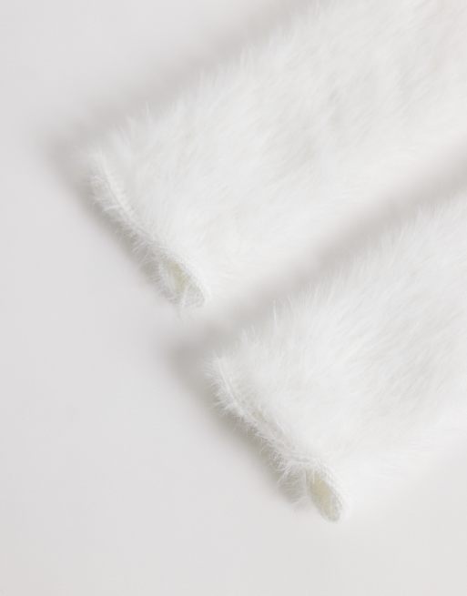 Kaiia exclusive fluffy leg warmers in cream, 3 of 3