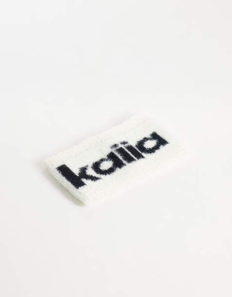Kaiia exclusive fluffy logo knitted headband in black and white - view 1