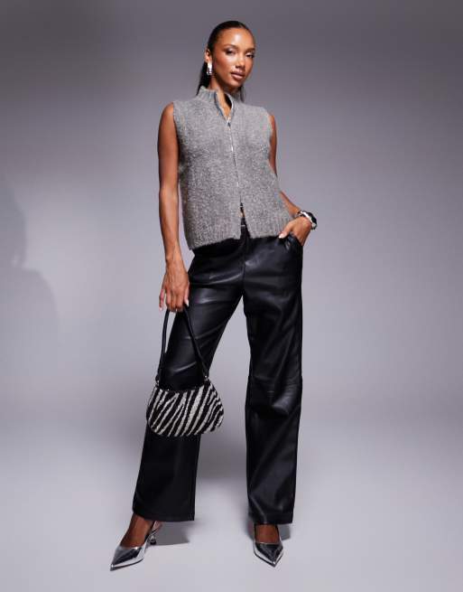 Kaiia Exclusive funnel neck boucle knit zip through
