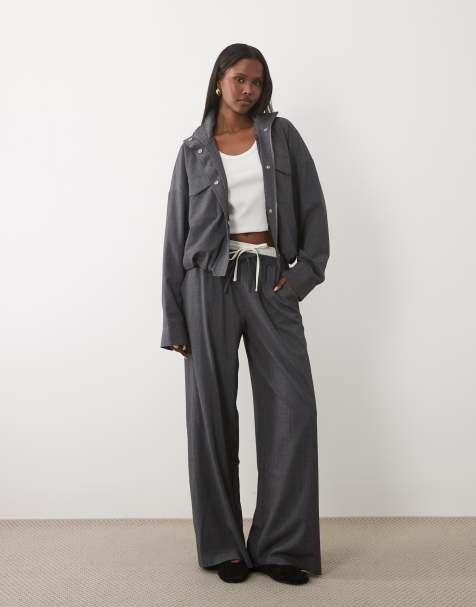 Kaiia exclusive funnel neck pocket detail cinched waist tactical bomber jacket and trousers co-ord in charcoal - view 1