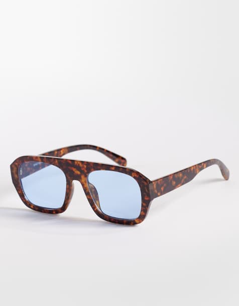 Kaiia Exclusive – Grube okulary przeciwsłoneczne typu aviator z niebieskimi soczewkami i brązowymi szylkretowymi oprawkami - view 1