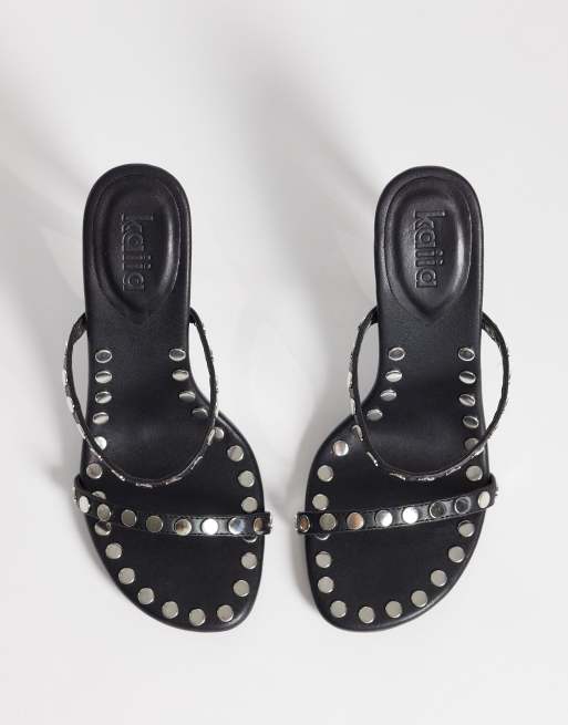 Kaiia - Exclusive - Hakken in teenslipperstijl met studs in zwart en zilver, 3 van 4