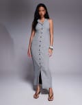 [Kaiia] Kaiia exclusive halter neck collared button through maxi dress in black gingham 18 BLACK