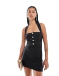 [Kaiia] Kaiia exclusive halterneck pearl button mini dress in black 14 BLACK
