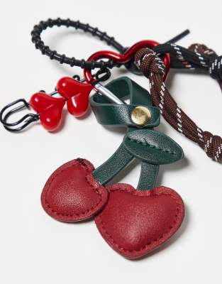 Kaiia Exclusive Heart Carabiner Cherry And Cord Bag Charm