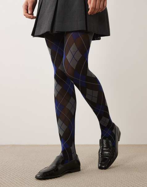 Kaiia exclusive heritage check tights in blue and black - view 1