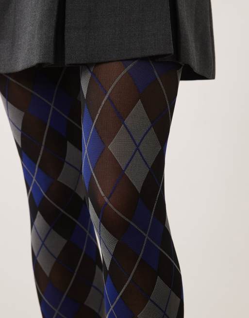 Kaiia exclusive heritage check tights in blue and black, 2 of 3