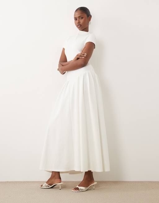 white short sleeve maxi dress Lace V Neck Tiered UO Fearless Frolic Open-Back Smocked