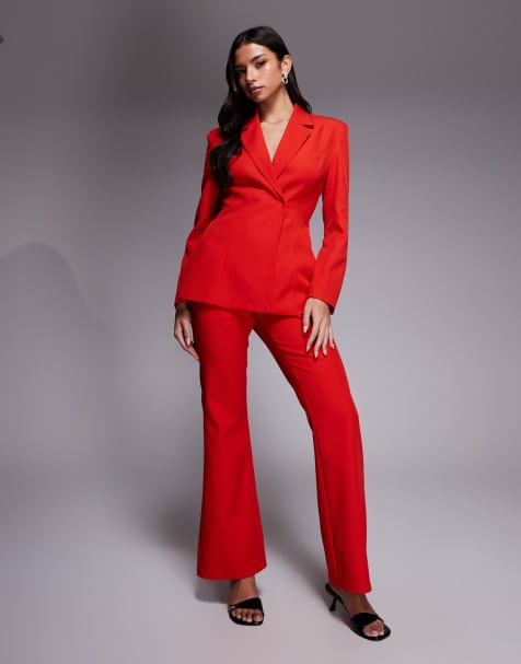 Kaiia exclusive high rise tailored flare trousers co-ord in red - view 1