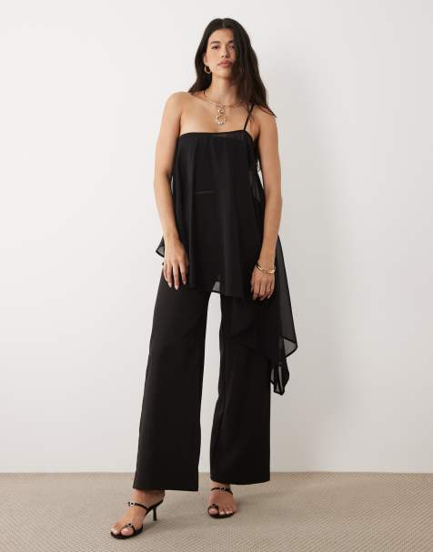 Kaiia exclusive high waisted tailored wide leg trousers co-ord in black - view 1