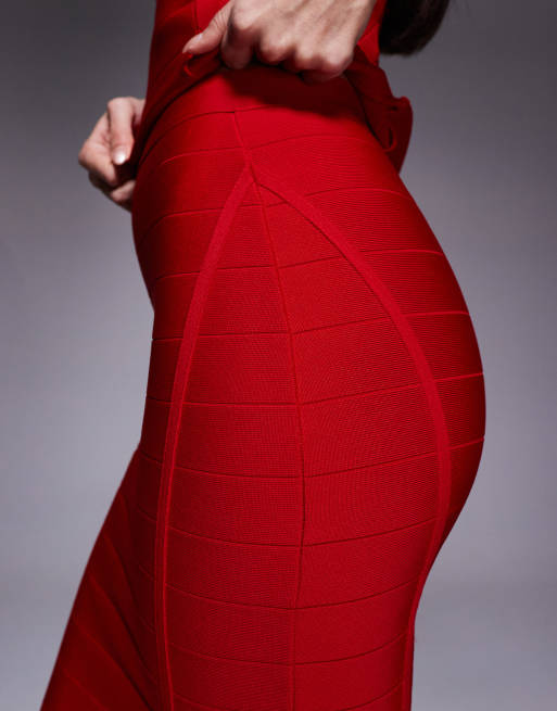 Kaiia – Exclusive – Hochwertiger, formender Bodycon-Maxirock in Rot mit Bandagendesign, Kombiteil, 2 von 5