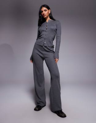 Kaiia - Exclusive - Hose aus Feinstrick in Anthrazit mit weitem Bein, Kombiteil-Grau