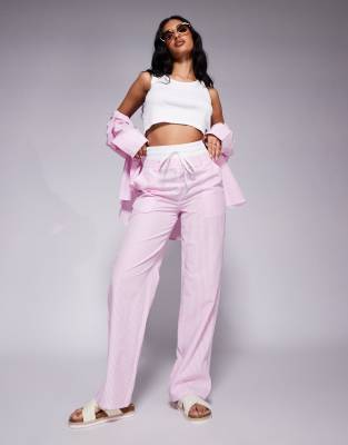 Kaiia - Exclusive - Hose aus Popeline in gestreiftem Rosa mit Boxer-Bund, Kombiteil