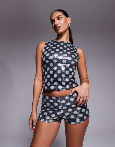 Kaiia – Exclusive – Hotpants in Schwarz mit Polka Dots und Paillettenbesatz, Kombiteil - view 1