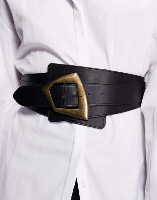 Kaiia - Exclusive - Imitatieleren oversized tailleriem met goudkleurige hardware in zwart