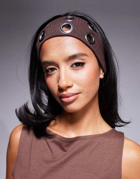 Kaiia exclusive jersey eyelet headband in brown - view 1
