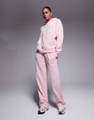 Kaiia - Exclusive - Jogginghose in Babyrosa und Blau mit hohem Baumwollanteil, weitem Bein und Logo-Stickerei, Kombiteil