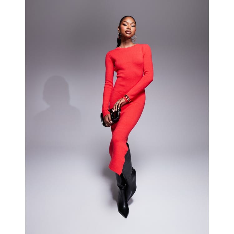 ★最終値下げ★新品未使用 Unevenness knit dress / Riu Kaiia exclusive knit bodycon midaxi sweater dress in red | ASOS