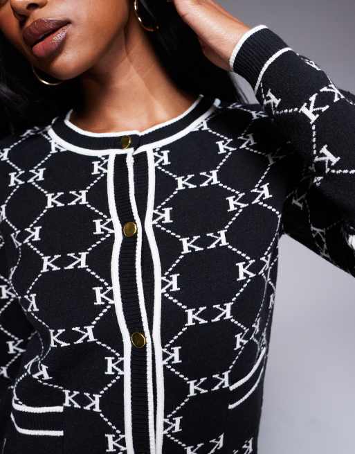 Kaiia exclusive knit button up logo cardigan in black and