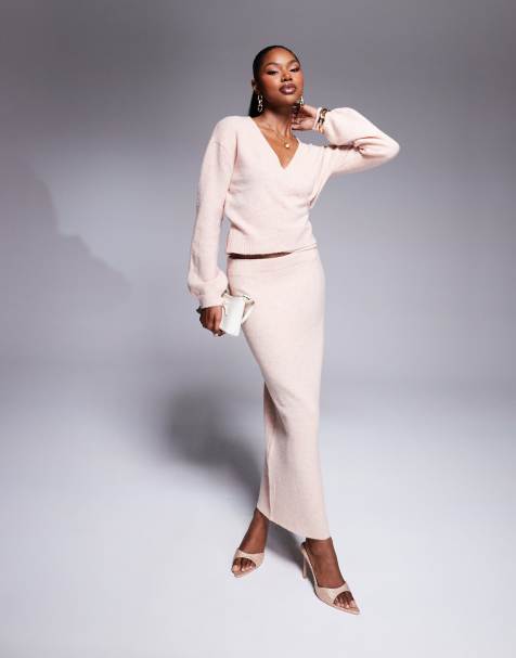 Kaiia exclusive knit column maxi skirt in pink - part of a set - view 1