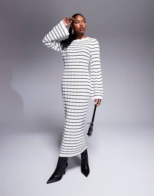 sweater dress black and white All There Boutique The Aspen Black MakeMeChic Women's Sweater Dress Colorblock