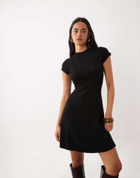 Kaiia exclusive knitted cap sleeve mini skater dress in black - view 1