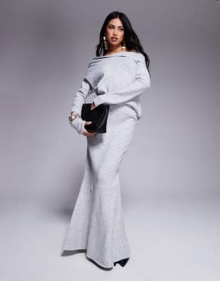 Kaiia exclusive knitted fishtail maxi skirt in grey (part of a set)  
