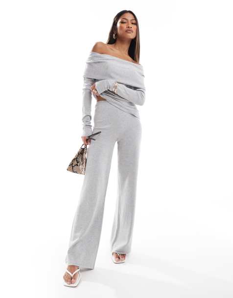 Kaiia exclusive knitted flared trousers co-ord in grey - view 1