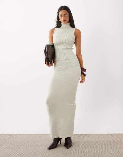 Kaiia exclusive knitted high neck sleeveless top and skirt in cream - view 1