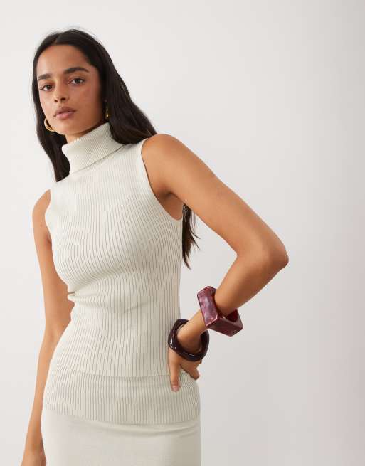 Kaiia exclusive knitted high neck sleeveless top and skirt in cream, 2 of 3