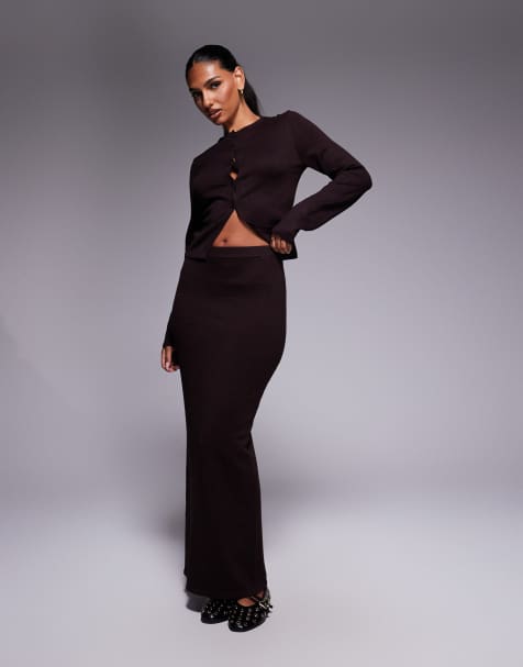 Kaiia exclusive knitted maxi skirt co-ord chocolate - view 1