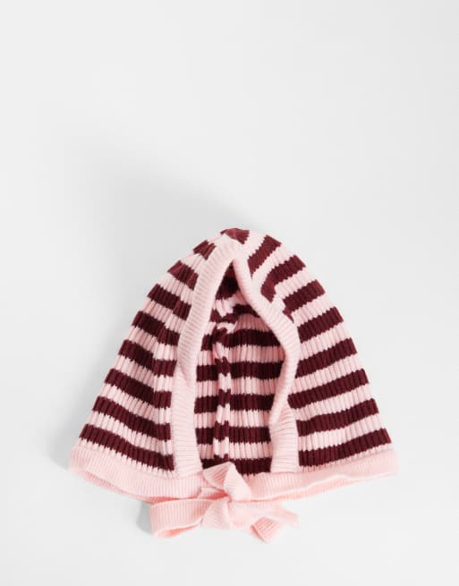 Kaiia exclusive knitted tie snood in burgundy and pink stripe, 3 of 3
