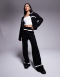 [Kaiia] Kaiia exclusive knitted wide leg contrast stripe pants in mono (part of a set)-Black 12 BLACK