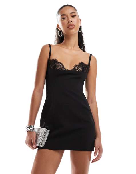 Kaiia exclusive lace bra detail cami mini dress in black - view 1