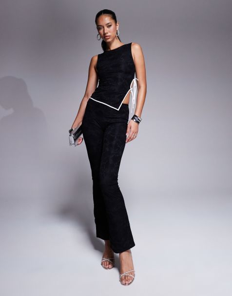 Kaiia exclusive lace flared trousers co-ord in black - view 1
