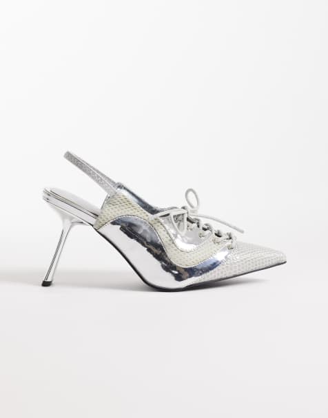 Kaiia exclusive lace up soccer heels in silver - view 1