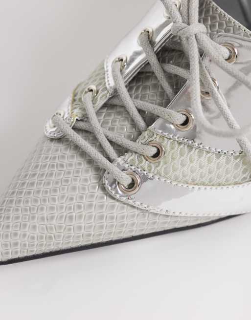 Kaiia exclusive lace up soccer heels in silver, 2 of 4